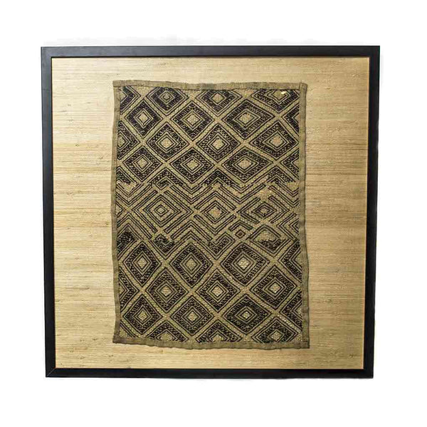 Kuba Kloth, a woven raffia palm fiber cloth in a wood frame, made by the Kuba people in the Democratic Republic of the Congo