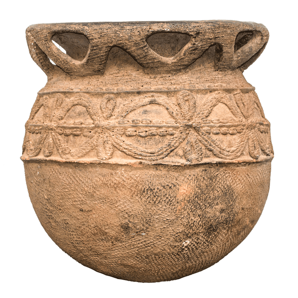 Aged Palm Wine Vessel, a round pot made of African clay in 1952 by the Bamileke people of Cameroon