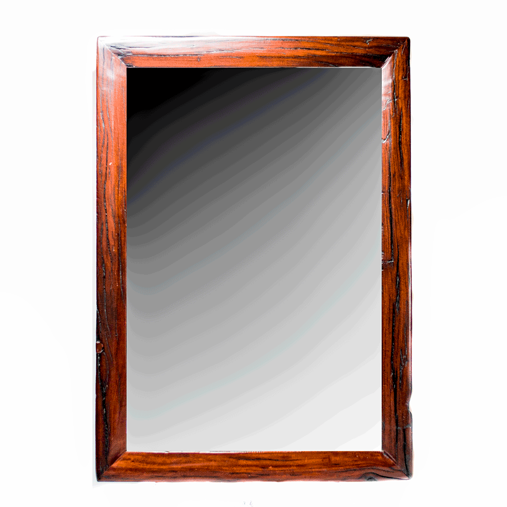 Mirror with a thick rectangular frame made from recycled red jarrah wood in Zimbabwe