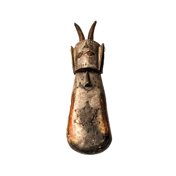 Star of David Mask, a mask made from wood and bronze in the Ivory Coast, with two horns and a metal star on its face