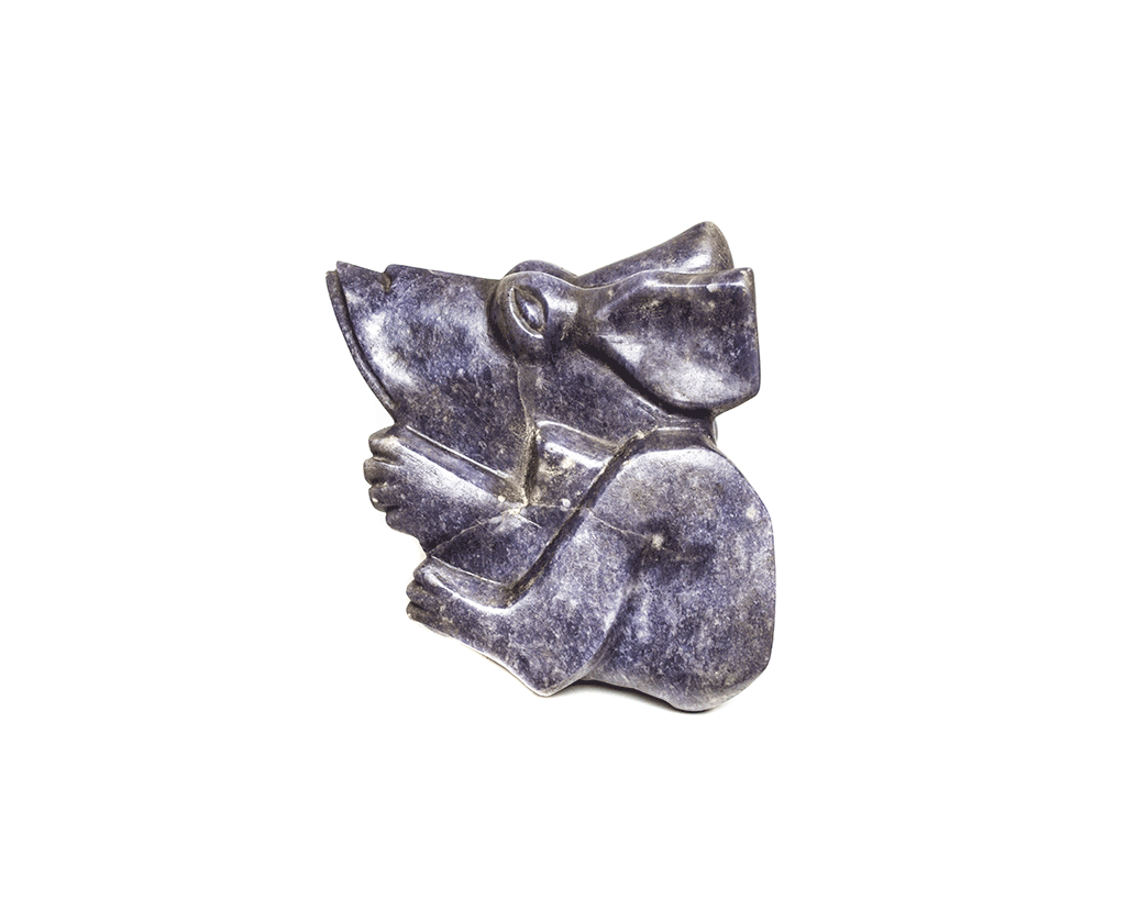 Bunny, a Shona stone sculpture carved from purple lepidolite stone in Zimbabwe by Fungai Mwarowa