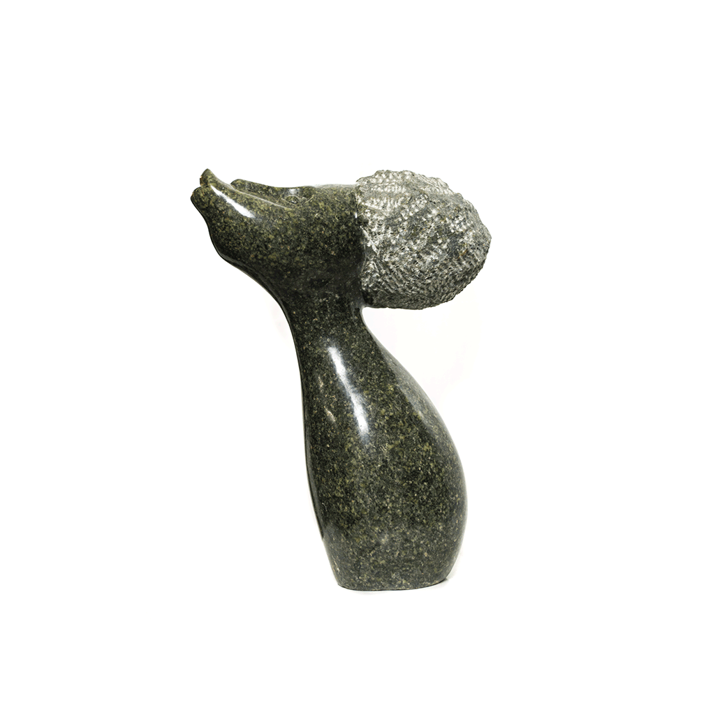 Proud Girl, a Shona stone sculpture carved from green serpentine stone in Zimbabwe by Coster Balakasi