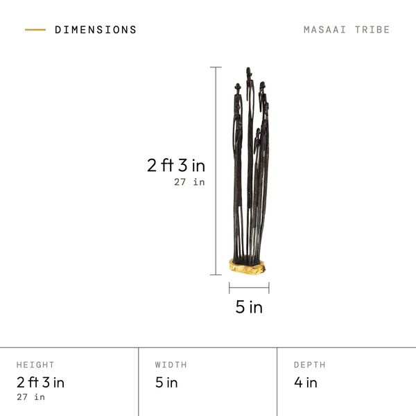 Masaai Tribe dimensions: 2 ft 3 in (27 in) tall, 5 in wide, 4 in deep