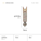Plank Mask dimensions: 6 ft 10 in (82 in) tall, 14 in wide, 8 in deep