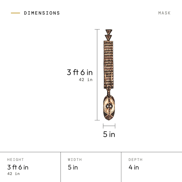 Mask dimensions: 3 ft 6 in (42 in) tall, 5 in wide, 4 in deep