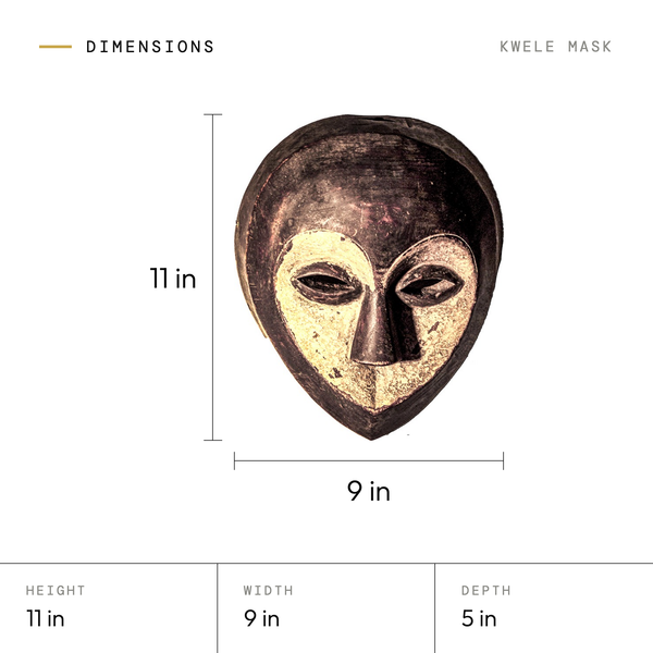Kwele Mask dimensions: 11 in tall, 9 in wide, 5 in deep