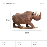 Rhino dimensions: 12 in tall, 23 in wide, 8 in deep