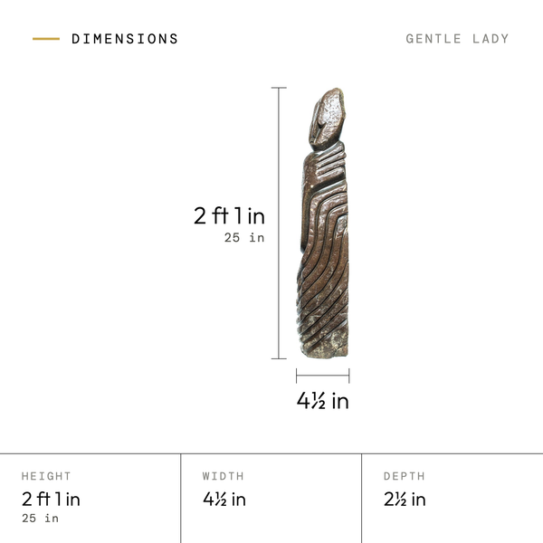 Gentle Lady dimensions: 2 ft 1 in (25 in) tall, 4.5 in wide, 2.5 in deep
