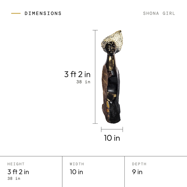 Shona Girl dimensions: 3 ft 2 in (38 in) tall, 10 in wide, 9 in deep