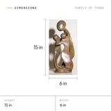 Family of Three dimensions: 15 in tall, 6 in wide