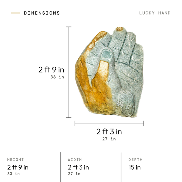 Lucky Hand dimensions: 2 ft 9 in (33 in) tall, 2 ft 3 in (27 in) wide, 15 in deep