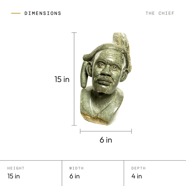 The Chief dimensions: 15 in tall, 6 in wide, 4 in deep