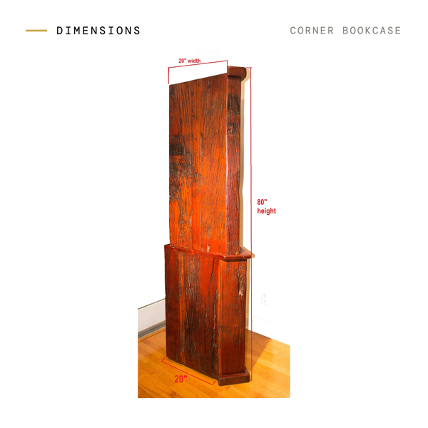 Corner Bookcase dimensions: 80 inches tall with 20-inch sides, marked on a side view