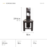Chair dimensions: 3 ft 6 in (42 in) tall, 18 in wide, 17 in deep