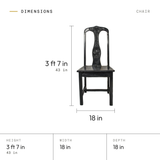 Chair dimensions: 3 ft 7 in (43 in) tall, 18 in wide, 18 in deep