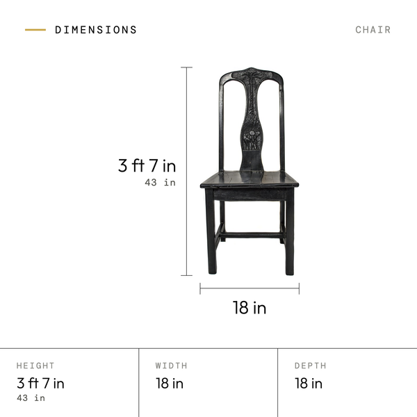 Chair dimensions: 3 ft 7 in (43 in) tall, 18 in wide, 18 in deep