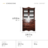 China Cabinet dimensions: 6 ft 8 in (80 in) tall, 3 ft 7 in (43 in) wide, 19 in deep