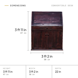 Convertible Desk dimensions: 3 ft 11 in (47 in) tall, 3 ft 2 in (38 in) wide, 22 in deep