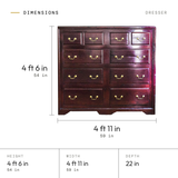 Dresser dimensions: 4 ft 6 in (54 in) tall, 4 ft 11 in (59 in) wide, 22 in deep