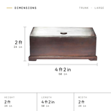 Trunk (large) dimensions: 2 ft (24 in) tall, 4 ft 2 in (50 in) long, 2 ft (24 in) wide