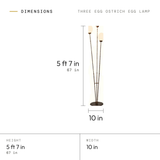 Three Egg Ostrich Egg Lamp dimensions: 5 ft 7 in (67 in) tall, 10 in wide