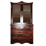 China Cabinet with glass doors over five drawers with round wood knobs, made from recycled red jarrah wood in Zimbabwe