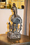 Back view:  Authentic 'Benin Rooster' Carved Bronze Sculpture from Nigeria Made in 1988