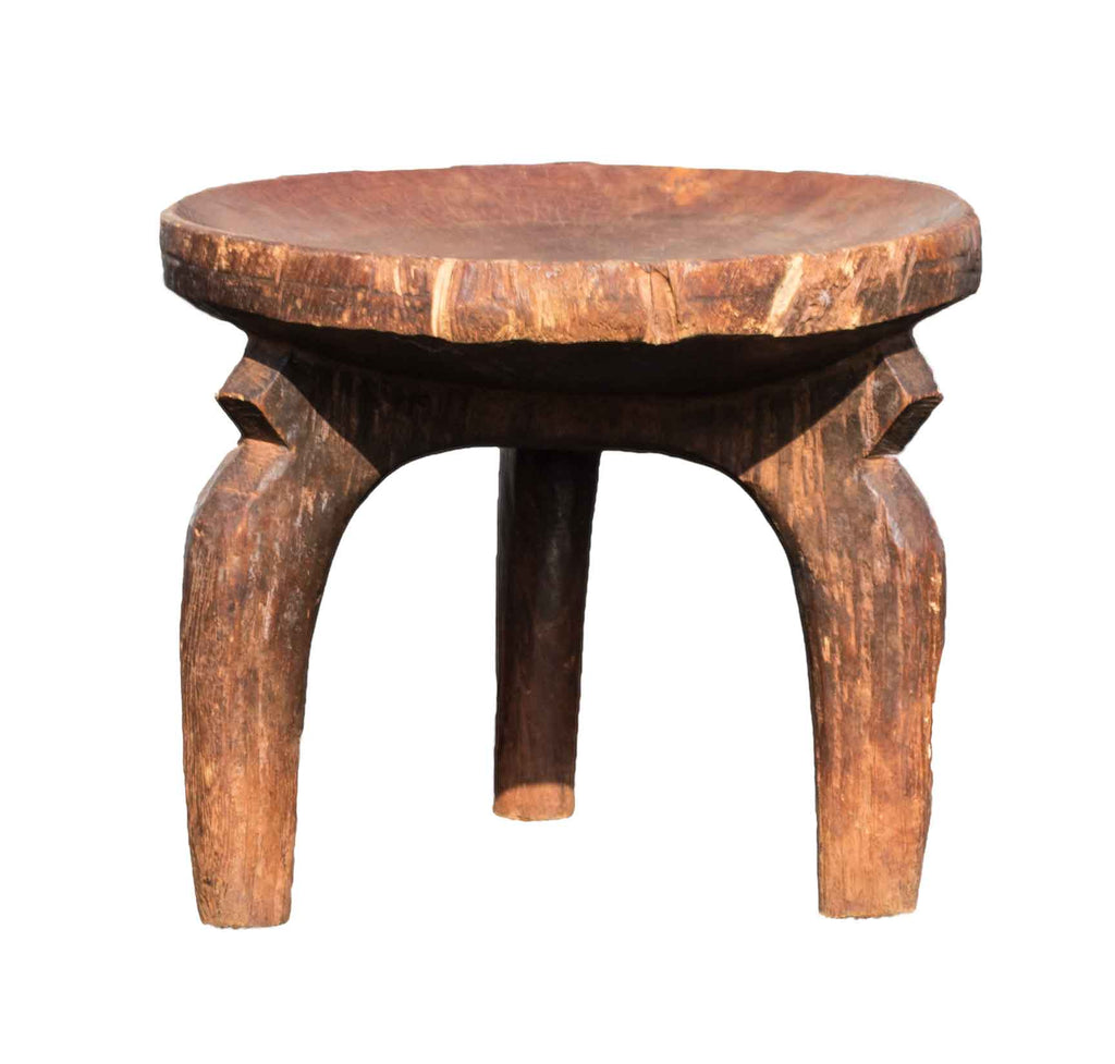 Close up view: Authentic Hand Carved Wooden 'Senufo Stool' from the Ivory Coast Made in 1970