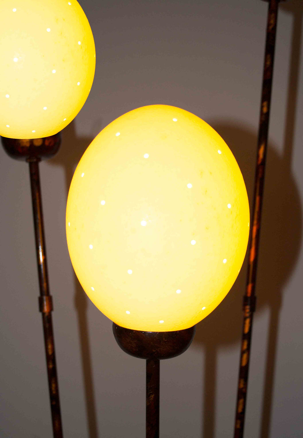 Close up lamp, 2/5 bulbs shown: Authentic Hand Made Ostrich Egg Floor Lamp from South Africa