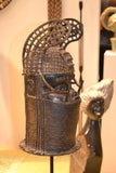 Profile view: On display at the Harbor View Hotel in Martha's Vineyard-Authentic 'Benin King' Carved Bronze Sculpture from Nigeria Made in 1988