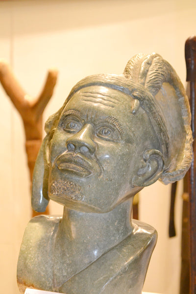 On Display at the Harlem Fine Arts Show in NYC: Hand Carved Stone Sculpture 'The Chief' by Zimbabwean Artist Joseph Tozo Made in 1990