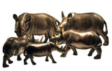 All sizes displayed together (xsmall, small, medium, large, xlarge): Authentic Vintage Hand Carved Black Wood 'Rhino' Figurine from Kenya