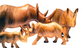 All sizes displayed together (xsmall, small, medium, large): Authentic Vintage Hand Carved Teak Wood 'Rhino' Figurine from Kenya