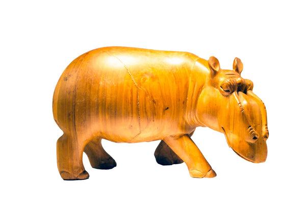 Size large: Authentic Vintage Hand Carved Teak Wood 'Hippo' Figurine from Kenya