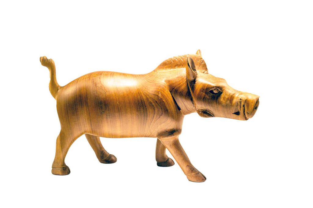 Size small: Authentic Vintage Hand Carved Teak Wood 'Wild Hog' Figurine from Kenya