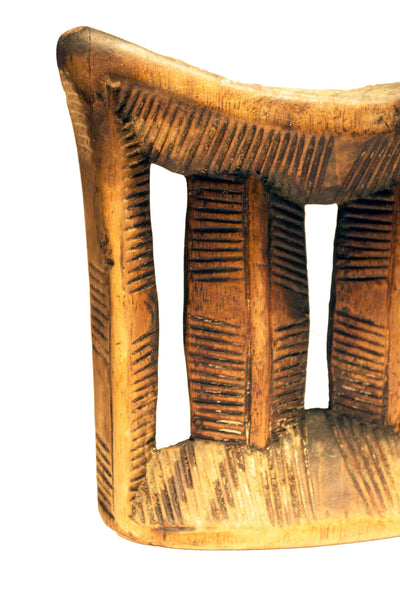 Close up view: Authentic Vintage Hand Carved Wooden 'Head Rest' from Mali Made in 1963