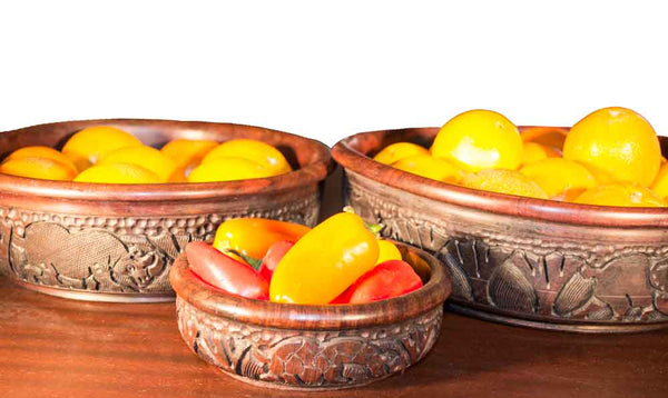 All three sizes displayed together: Authentic Vintage Hand Carved Mahogany Wood Bowl from Malawi 