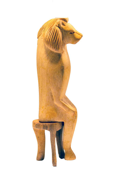 Lion, Profile view: Authentic Vintage Hand Carved & Hand Painted Teak Wood 'Animal Party' Figurine from Kenya