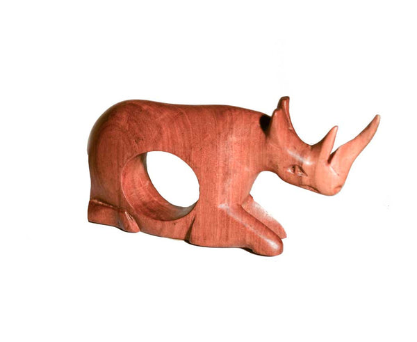 Rhino:  Authentic Vintage Hand Carved Teak Wood Napkin Holders from Kenya