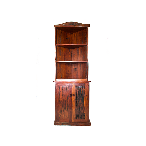Antique 'Corner Bookcase' Hand Made Red Jarrah Wood Bookcase from Zimbabwe