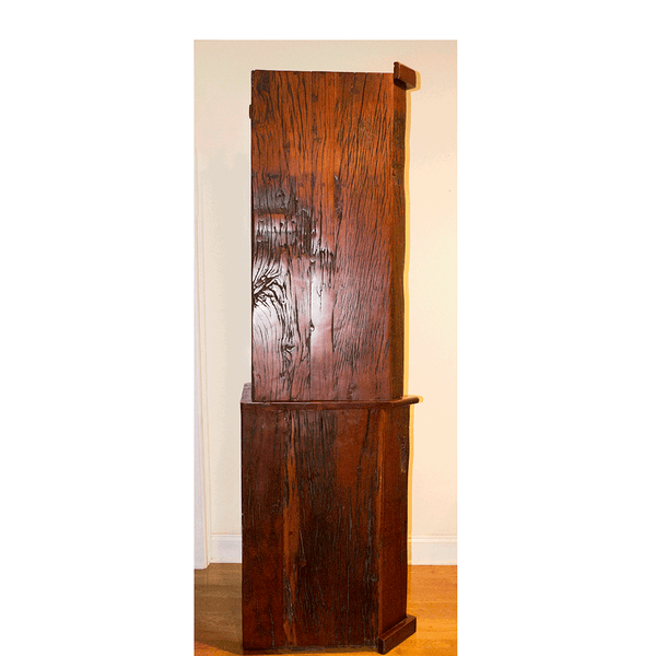 Side View: Antique 'Corner Bookcase' Hand Made Red Jarrah Wood Bookcase from Zimbabwe