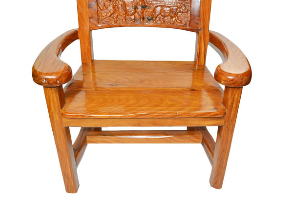 Close up of bottom portion, including animal carvings: Antique Hand Made Yellow Jarrah Wood 'King Throne' from Zimbabwe