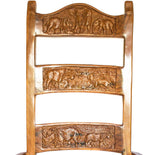 Close up of animal carvings: Antique Hand Made Yellow Jarrah Wood 'King Throne' from Zimbabwe