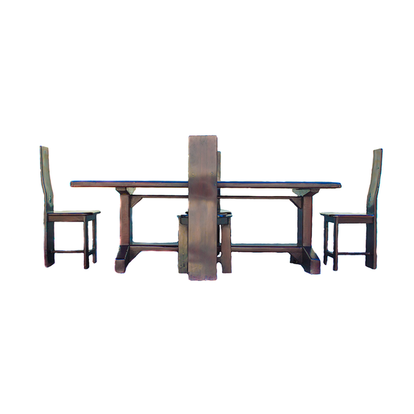 Dining Room Table and Chairs Set made from red jarrah wood in Zimbabwe, a long table with three high back chairs