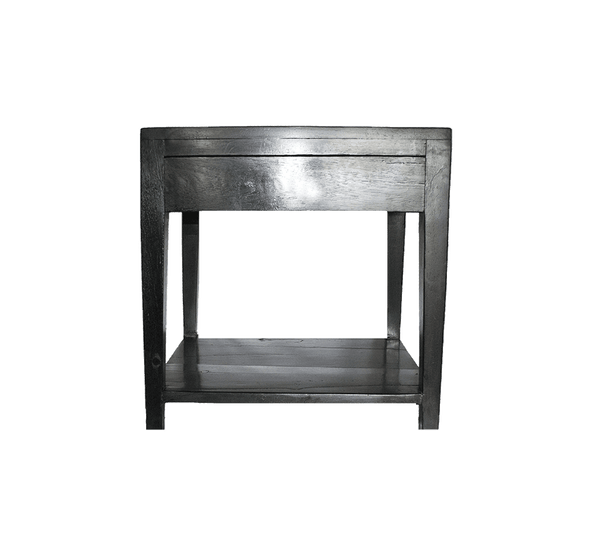 Side table with one drawer and a lower shelf, made from recycled black jarrah wood in Zimbabwe