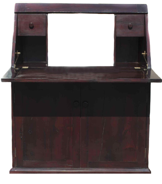 Piece opened up to become a functional desk: Antique Hand Made Red Jarrah Wood 'Convertible Desk' from Zimbabwe