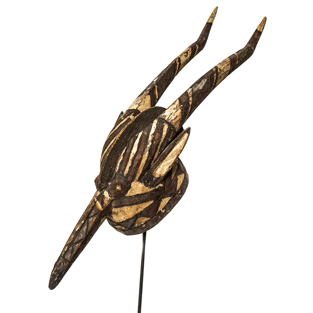 One of a kind African Fine Art: Authentic 'Mossi Tribe Mask' from Burkina Faso Made in 1963. This lightweight mask can be easily mounted to the wall or mounted on a custom made mask stand that is included with your purchase.