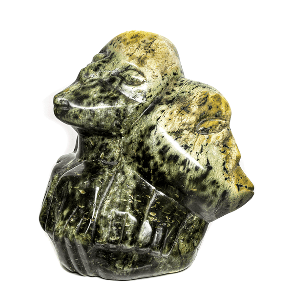 Two Brothers, a Shona stone sculpture carved from lepidolite stone in Zimbabwe by Fungai Mwarowa