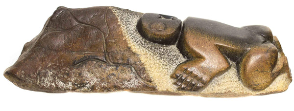 One of a kind African Fine Art: Hand Carved Stone Sculpture 'Sleeping Child' by Zimbabwean Artist Ngoni Chandigwa Made in 1990