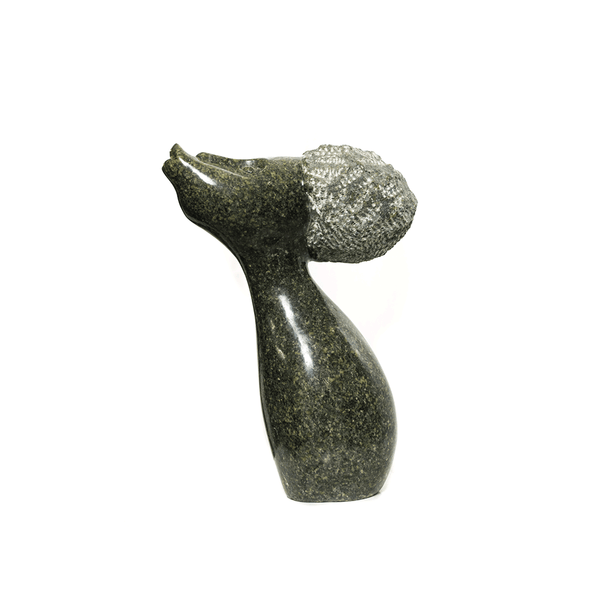 Proud Girl, a Shona stone sculpture carved from green serpentine stone in Zimbabwe by Coster Balakasi